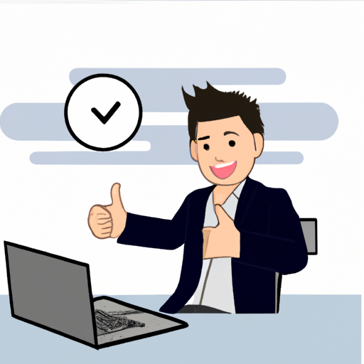 תמונה של איש עסקים מסתכל על מחשב נייד עם הבעה מרוצה, המעידה על קידום אתרים מוצלח.