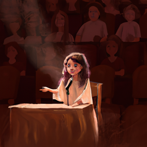 1. תמונה המתארת ילדה המעסיקה את הקהל שלה בסיפור כובש במהלך בת המצווה שלה