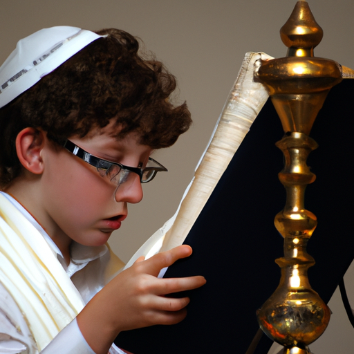 נער צעיר קורא בתורה, המסמל את חשיבות טקס בר המצווה.