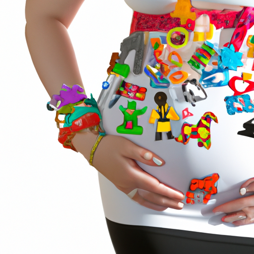 תמונה של אישה מחזיקה את בטנה ההריונית עם מספר אייקונים של תינוקות סביבה, המייצגים הריונות מרובי עוברים.